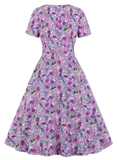 Vestido Vintage Plus Size Roxo Cintura Alta