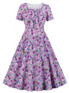 Vestido Vintage Plus Size Roxo Cintura Alta