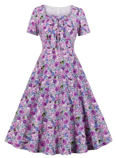 Vestido Vintage Plus Size Roxo Cintura Alta