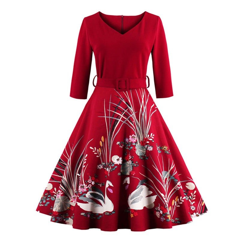 Vestido Vintage Vermelho De Manga Comprida Plus Size