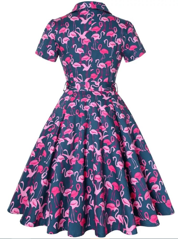 Vestido Vintage Plus Size Com Pássaros Marinhos