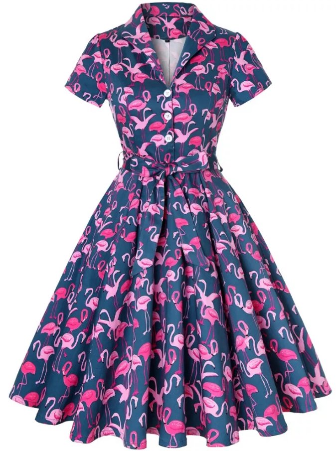 Vestido Vintage Plus Size Com Pássaros Marinhos