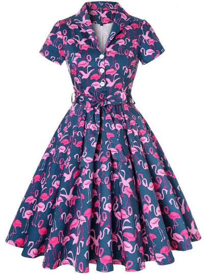 Vestido Vintage Plus Size Com Pássaros Marinhos
