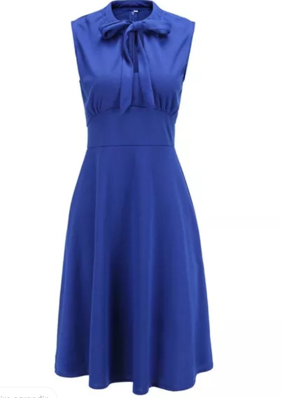 Vestido Vintage Plus Size Azul Marinho Com Gravata Borboleta