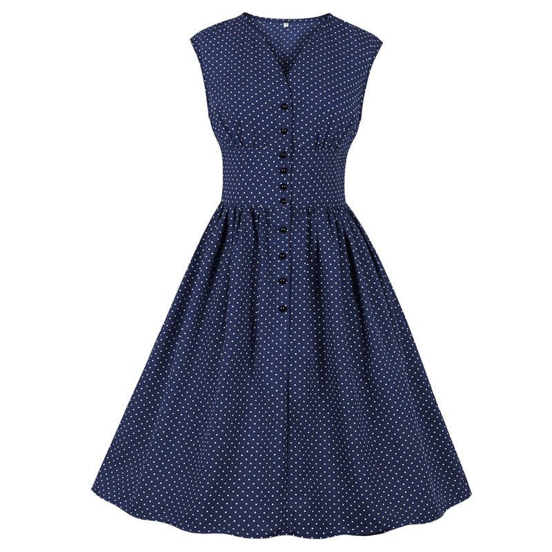 Vestido Vintage Plus Size De Bolinhas Azuis