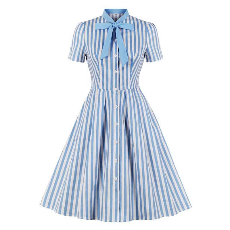 Vestido Vintage Plus Size Listrado Azul