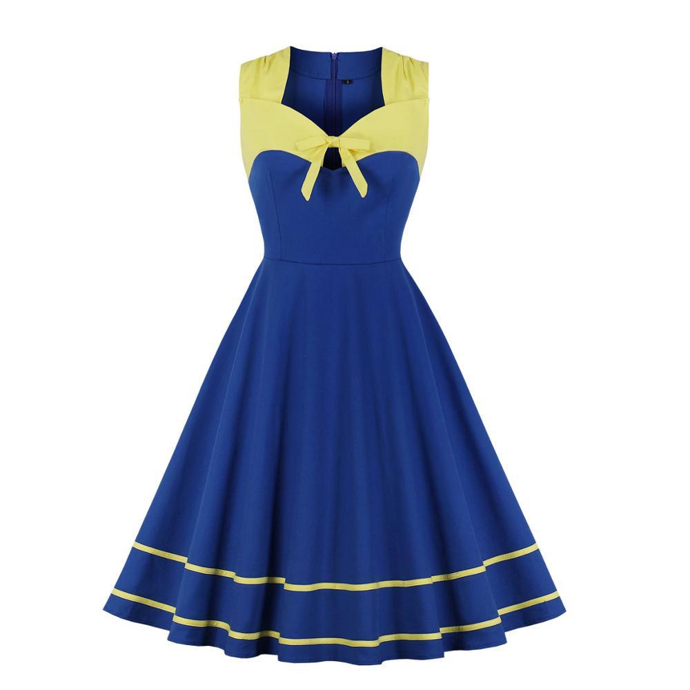 Vestido Vintage Amarelo Azul Retrô Plus Size