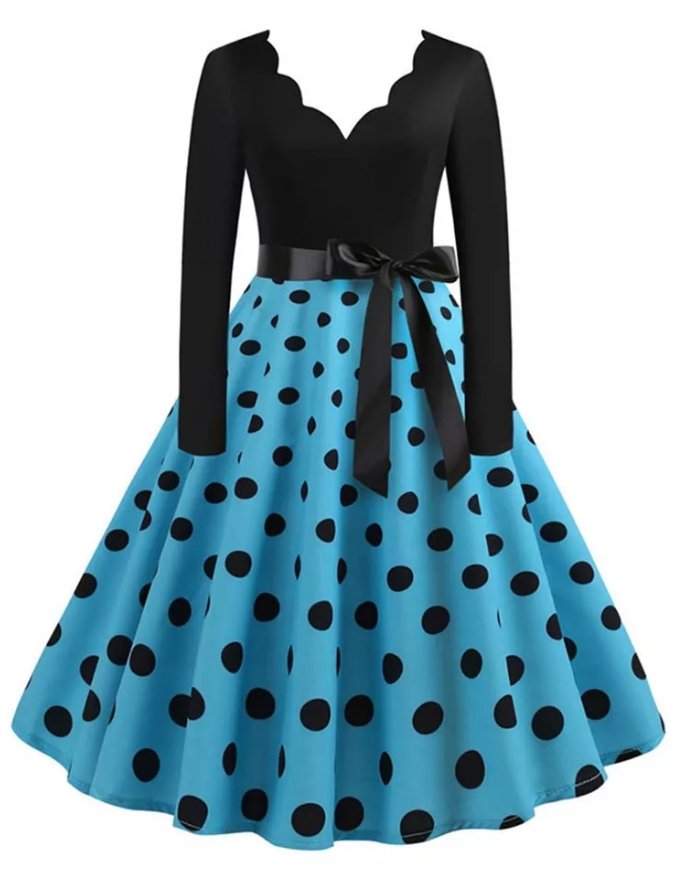 Vestido Vintage Tamanho Grande Rockabilly De Bolinhas Azuis