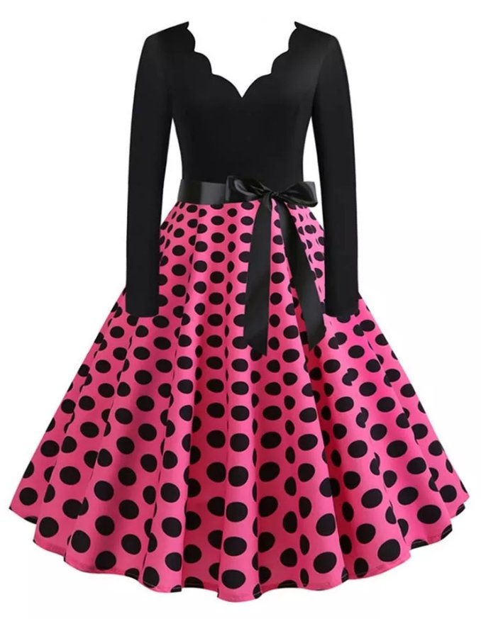 Vestido Vintage Tamanho Grande Rockabilly Com Pontos Rosa