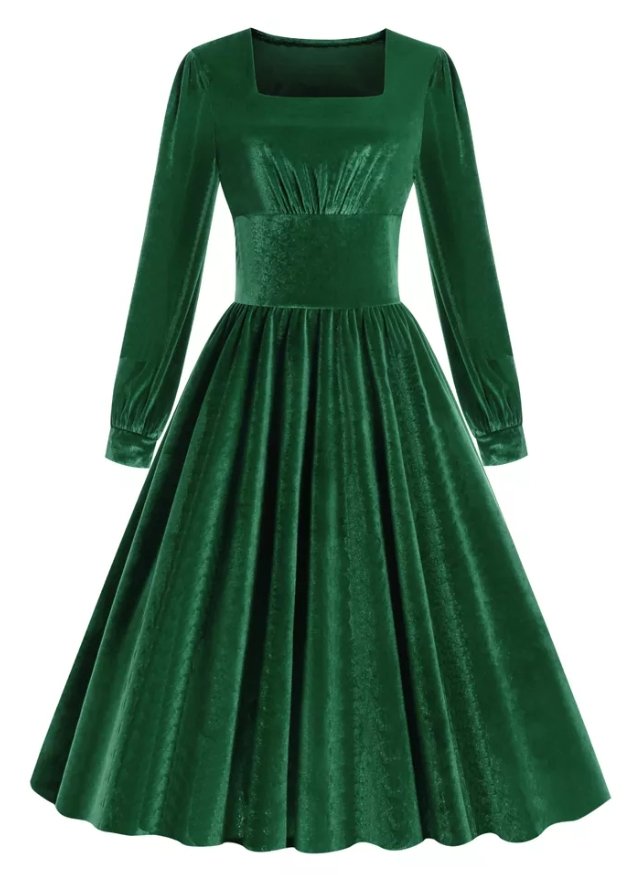 Vestido Vintage De Cetim Verde Plus Size