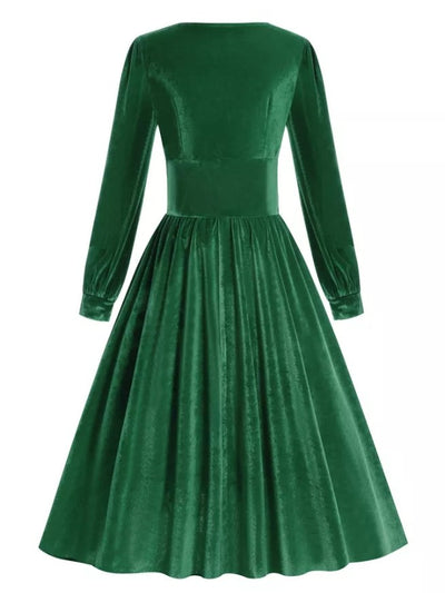 Vestido Vintage De Cetim Verde Plus Size