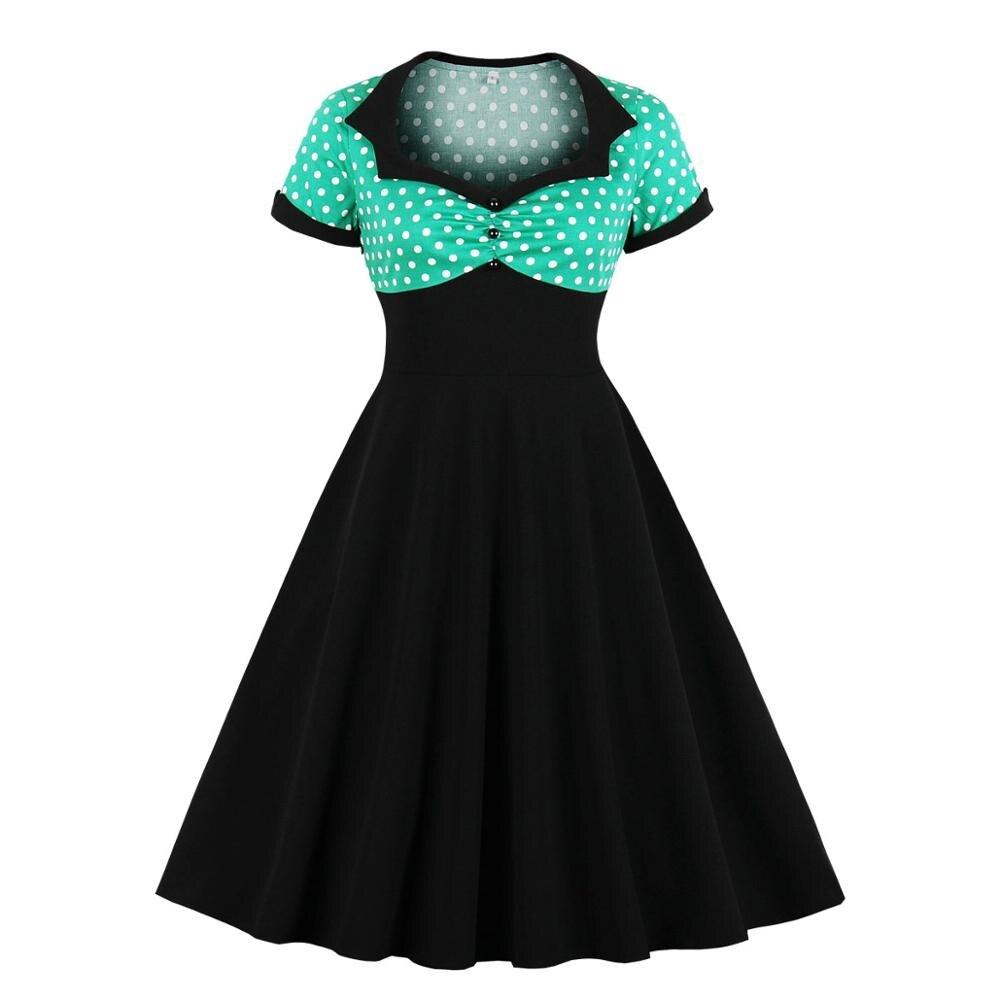 Vestido De Balanço Vintage Plus Size Verde Preto