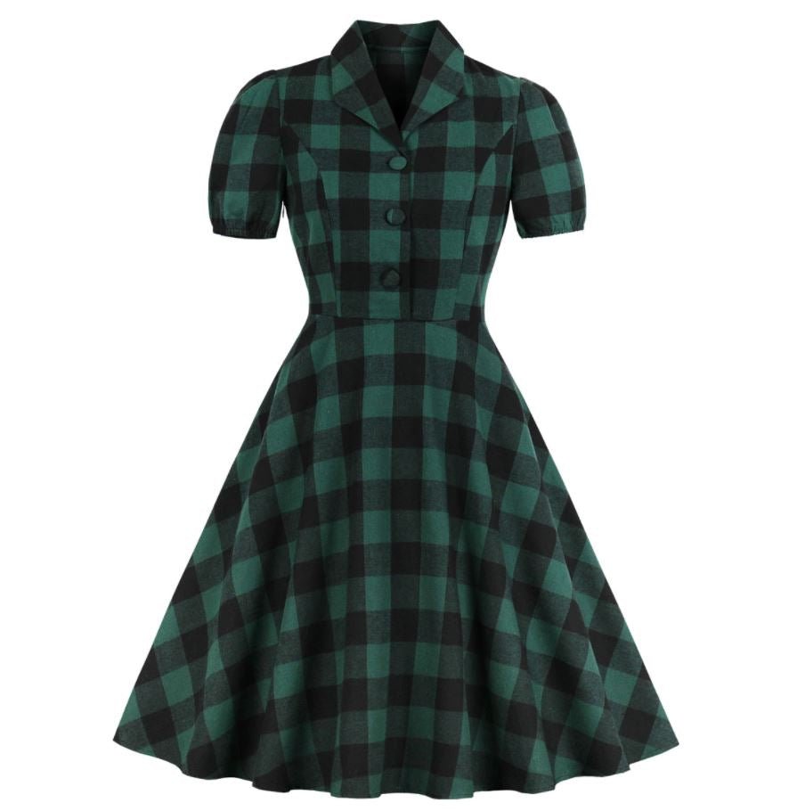 Vestido Vintage Plus Size Xadrez Verde