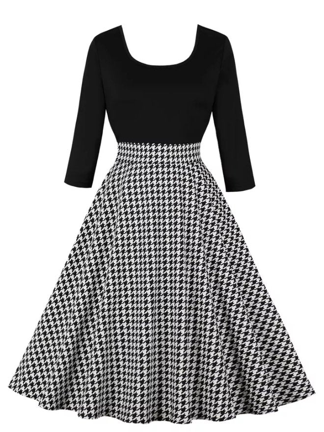 Vestido Xadrez Vintage Cinza