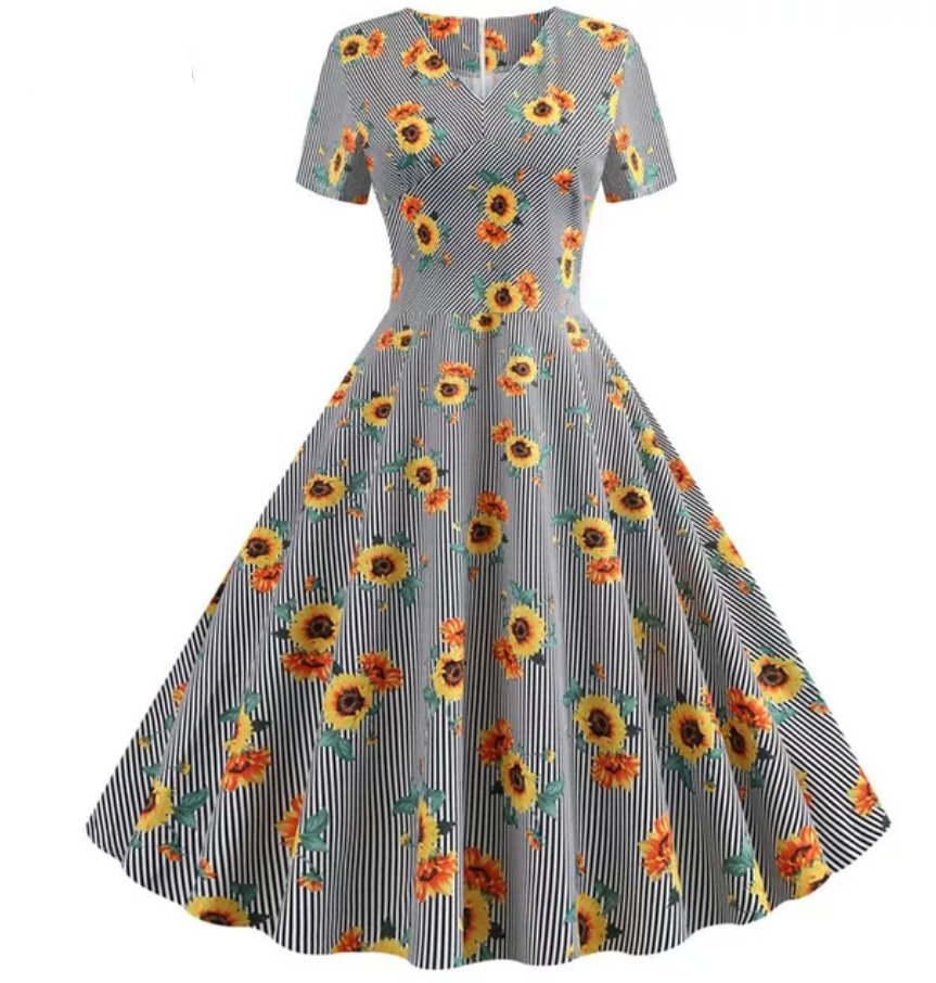 Vestido Vintage Listrado Cinza
