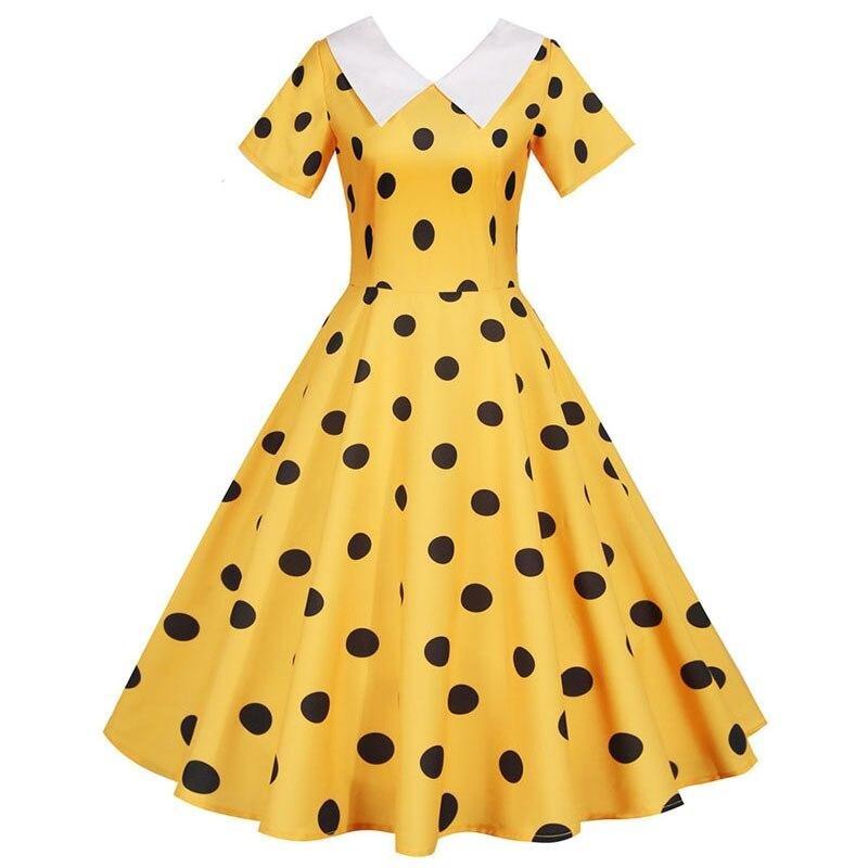 Vestido Vintage Amarelo Com Bolinhas Pretas