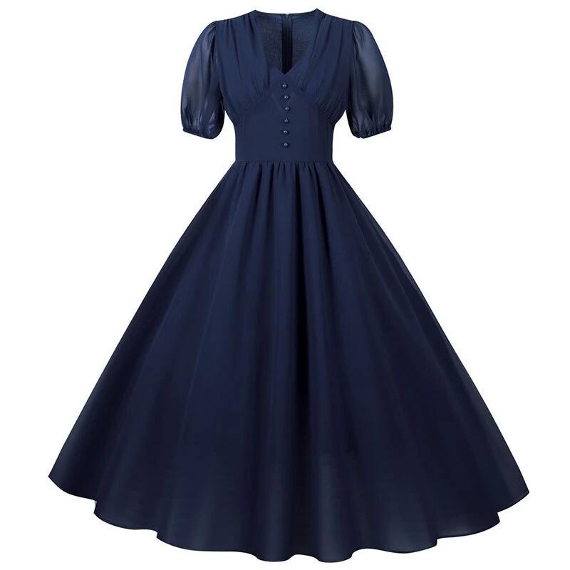 Vestido Longo Vintage Azul Anos 50