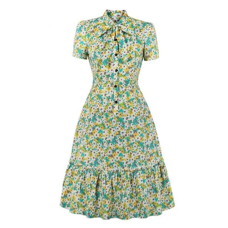 Vestido Vintage Verde De Manga Curta