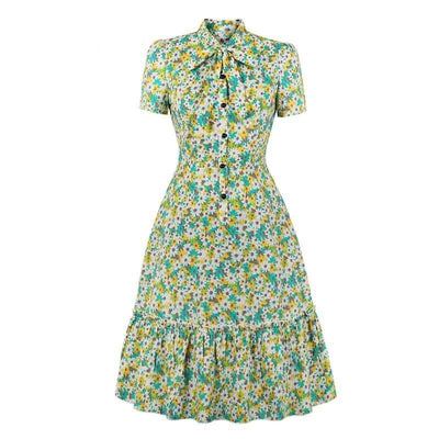 Vestido Vintage Verde De Manga Curta