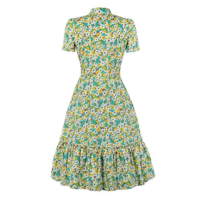 Vestido Vintage Verde De Manga Curta