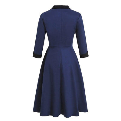 Vestido Vintage Manga Longa Marinha