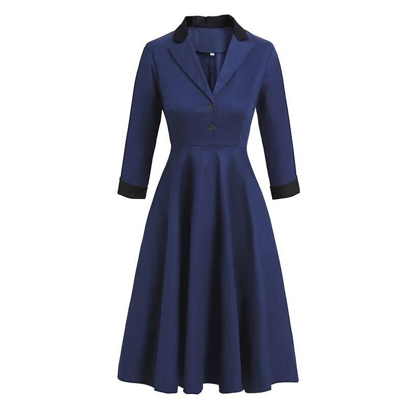 Vestido Vintage Manga Longa Marinha