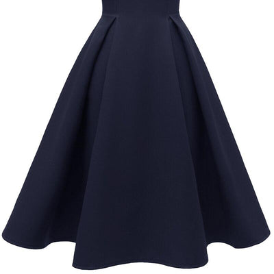 Vestido Vintage Azul Marinho Com Gola Franzida