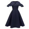 Vestido Vintage Azul Marinho Com Gola Franzida