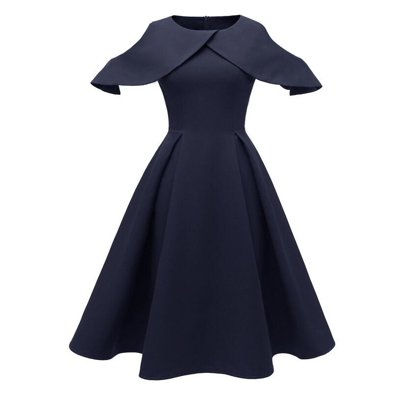 Vestido Vintage Azul Marinho Com Gola Franzida