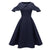Vestido Vintage Azul Marinho Com Gola Franzida