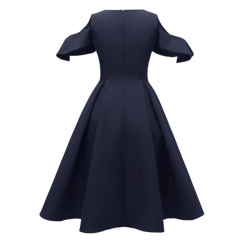 Vestido Vintage Azul Marinho Com Gola Franzida