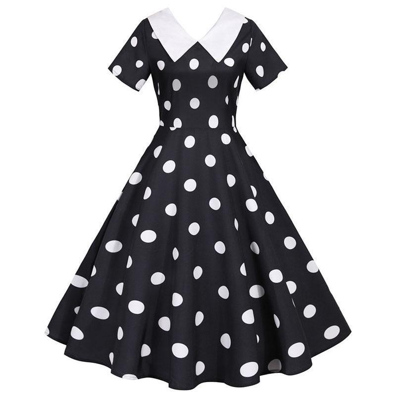 Vestido Vintage Preto Com Bolinhas Brancas