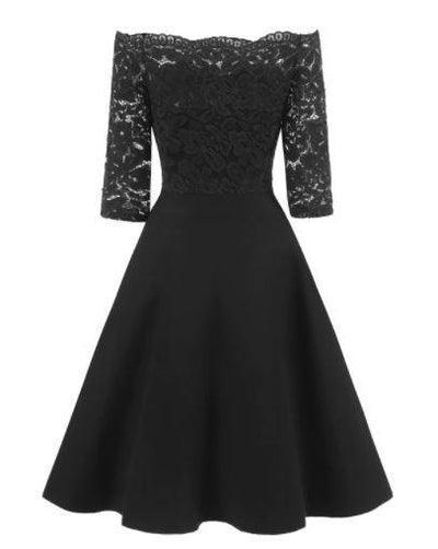 Vestido Preto Vintage Com Gola Canoa