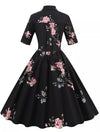 Vestido Vintage Preto Com Gola Redonda
