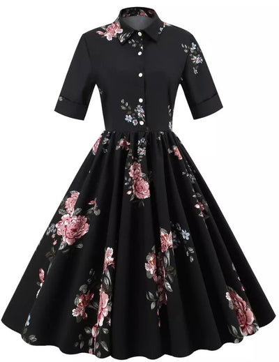 Vestido Vintage Preto Com Gola Redonda