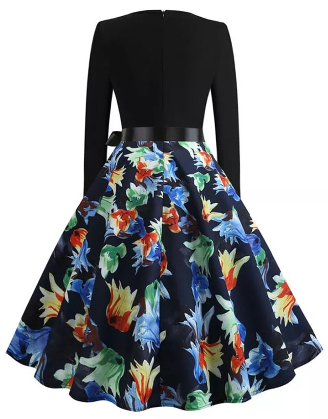 Vestido Vintage Pin Up Azul Flor