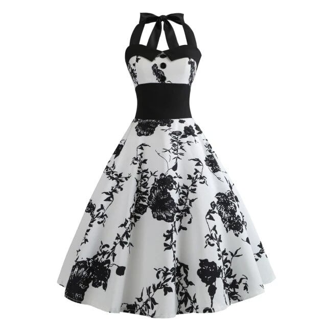 Vestido Vintage Pin-Up De Flores Negras