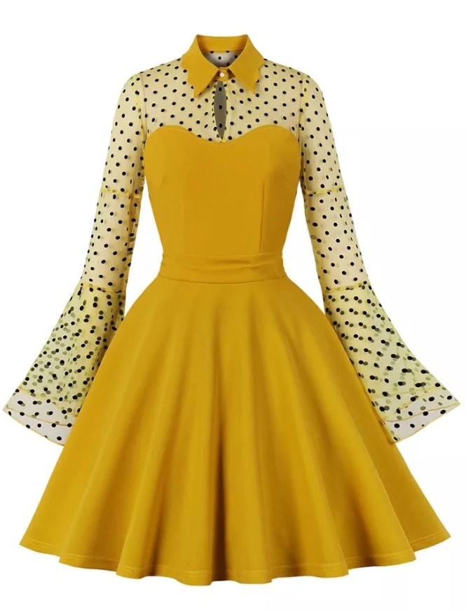Vestido Amarelo Plus Size Vintage Pin Up