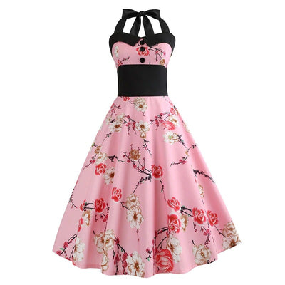 Vestido Vintage Pin-Up Floral Rosa