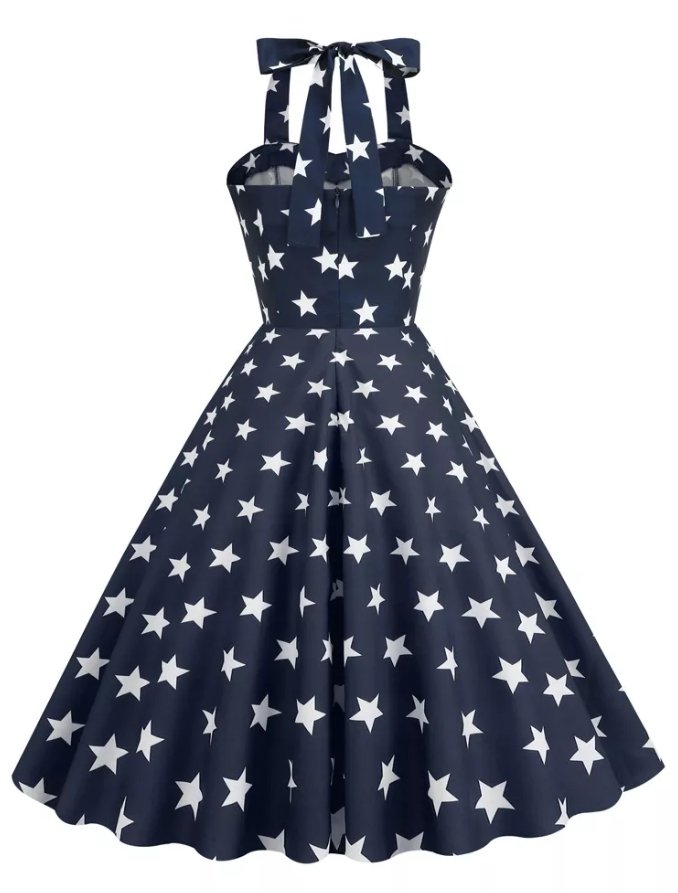 Vestido Vintage Pin Up Estampado Dos Eua