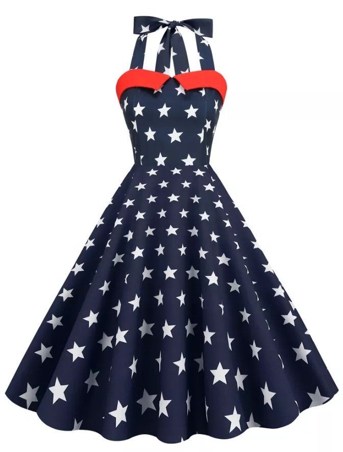 Vestido Vintage Pin Up Estampado Dos Eua
