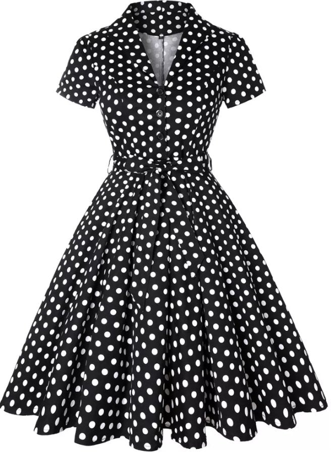 Vestido Vintage Pin Up Preto De Bolinhas