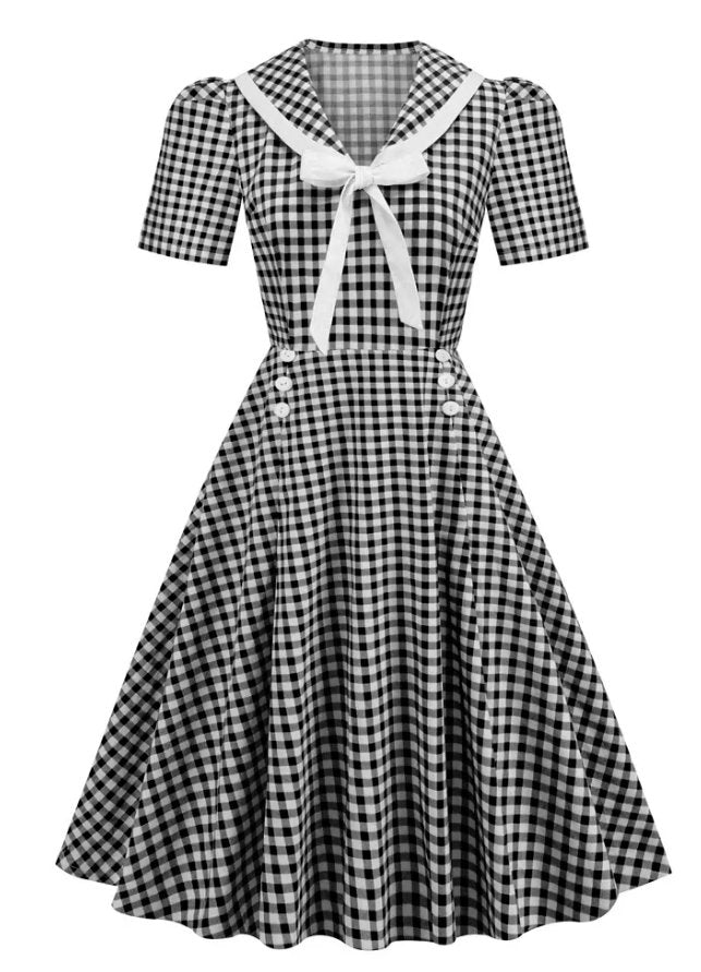 Vestido Pin Up Xadrez Vintage Preto