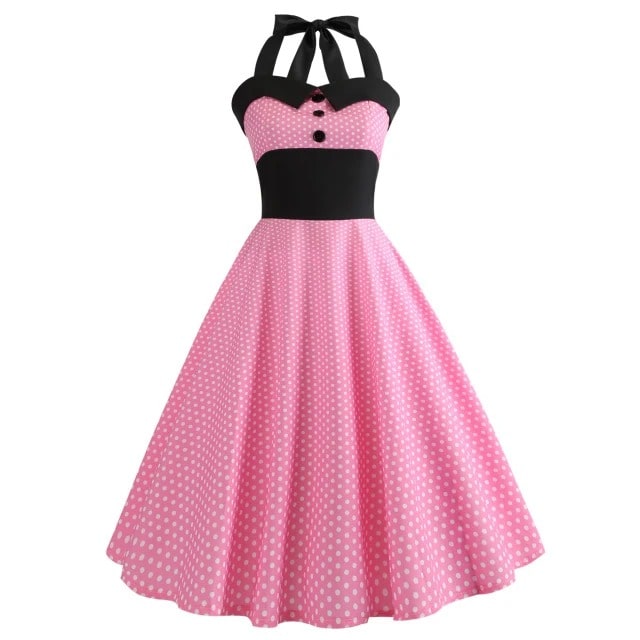Vestido Vintage Pin-Up De Bolinhas Rosa
