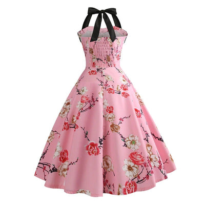 Vestido Vintage Pin-Up Floral Rosa
