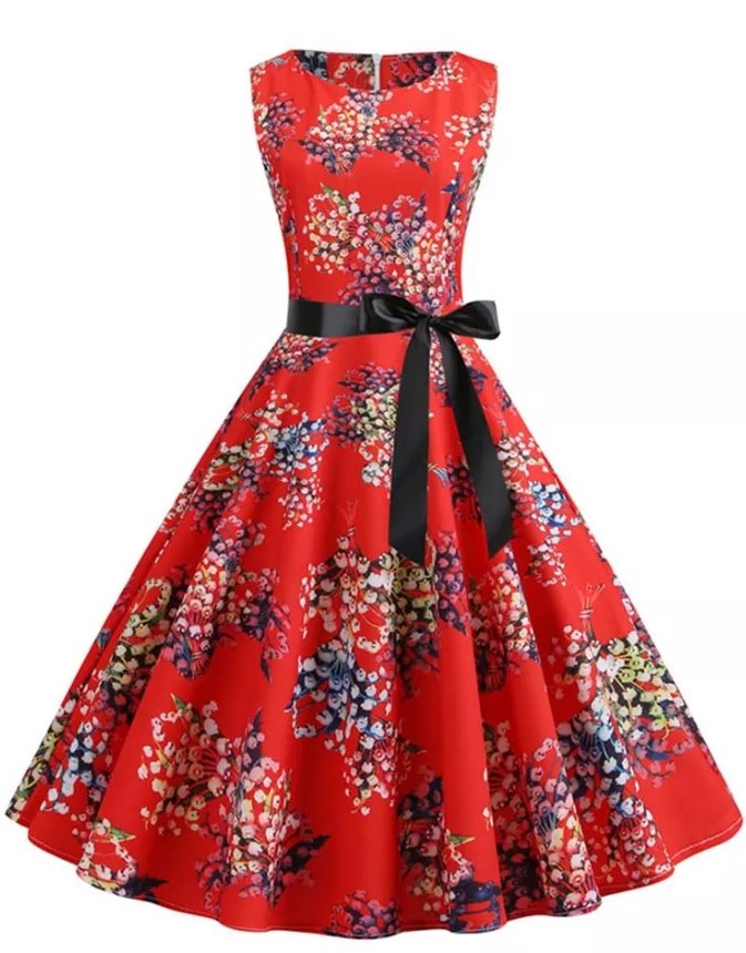 Vestido Pin Up Vintage Flores Vermelhas
