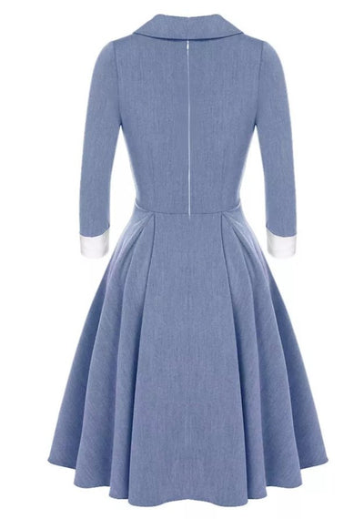 Vestido Vintage Plissado Azul