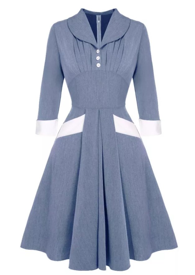 Vestido Vintage Plissado Azul