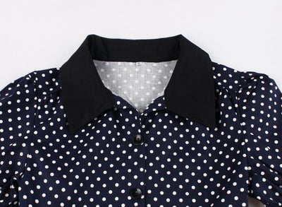 Vestido Vintage De Bolinhas Azul Marinho