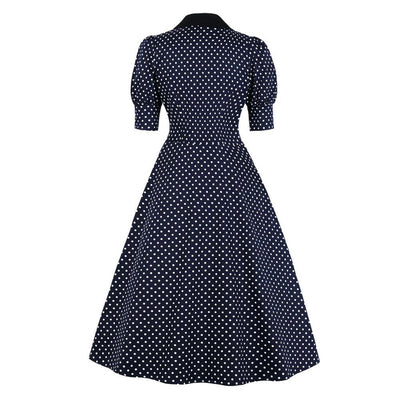 Vestido Vintage De Bolinhas Azul Marinho